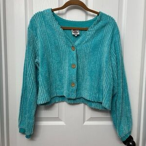 Vintage Turquoise Chenille Cardigan | Produce Co L